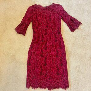 Hobbs Vanessa Lace Berry/ Deep Magenta Cocktail Fitted Dress Sz 4